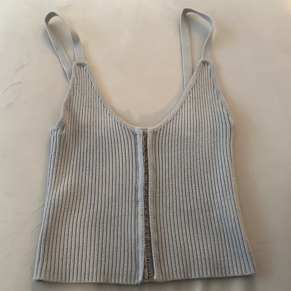 ZARA Light Gray Ribbed Crop Cardigan set - Picture 2 of 12